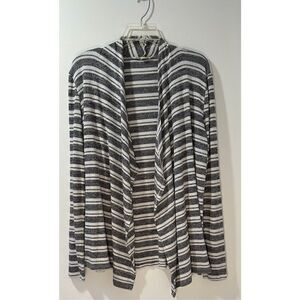 Tea n Rose women’s gray white striped open front cardigan size Small #34-0858